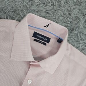 Nautica 10397 Small‎ Powder Pink Micro Check S/S Slim Fit Peromance Dress Shirt